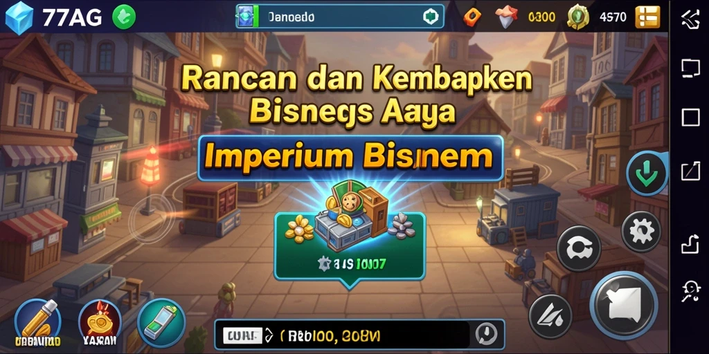 Screenshot gameplay 77AG menampilkan elemen bisnis yang dinamis.