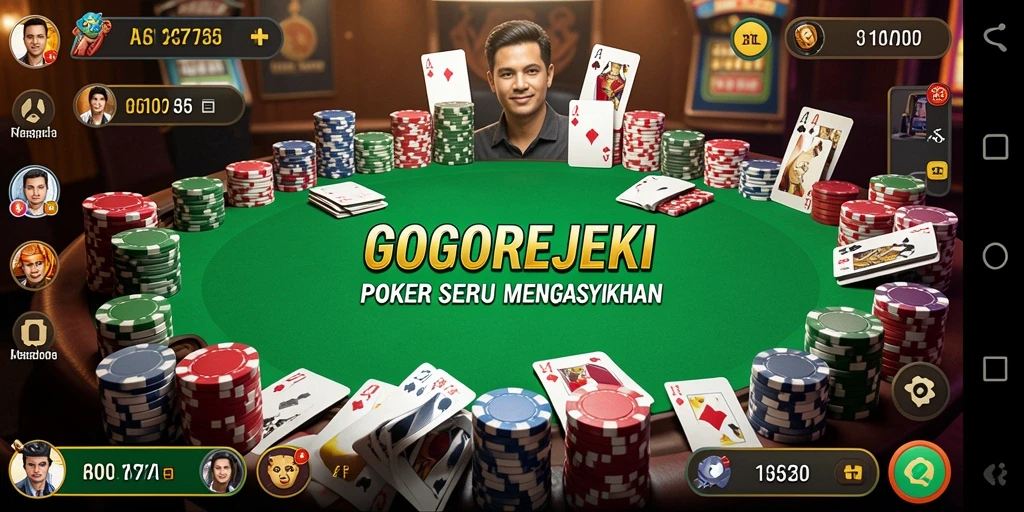 Tampilan gameplay GOGOREJEKI yang menarik dengan suasana poker yang realistis.