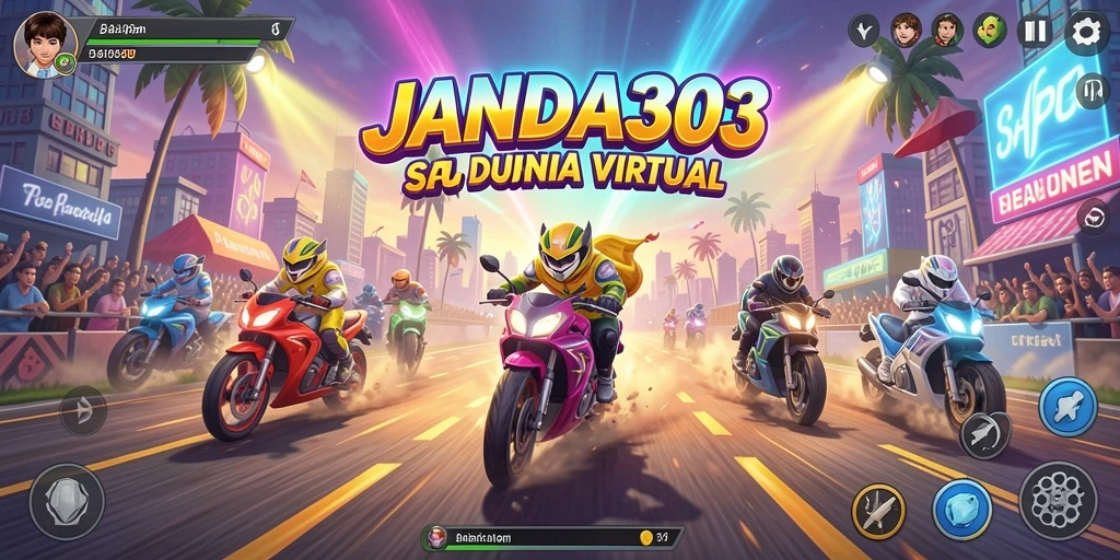 Tampilan gameplay menegangkan saat balapan di lintasan JANDA303.