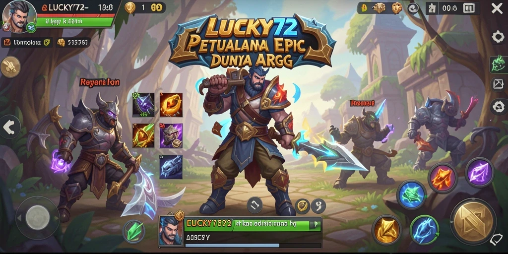 Screenshot utama LUCKY72 menampilkan pertarungan seru di dunia fantasi.