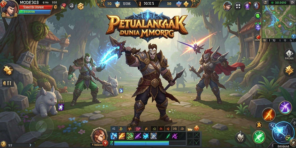 Screenshot utama MODE303 menampilkan aksi karakter dalam pertempuran seru.