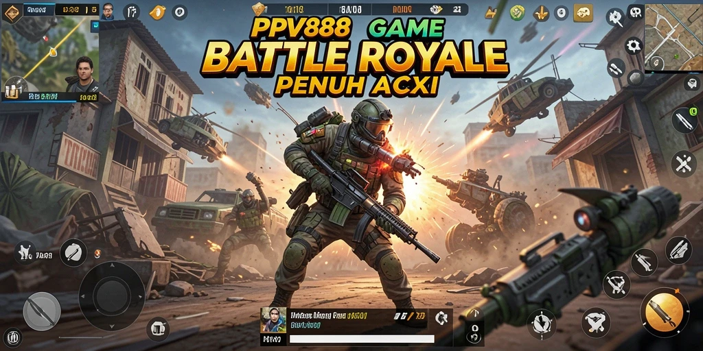 Screenshot gameplay PPV88 menampilkan pertempuran seru di medan tempur Battle Royale.
